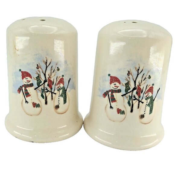 Royal Seasons Snowman Christmas Salt & Pepper Shaker Set Holiday Stoneware 3.25" - Picture 3 of 10